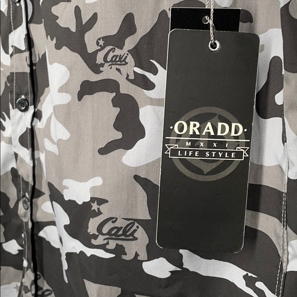 Men’s ORADD Black/Grey Camo Button Up Shirt NWT - Picture 7 of 7